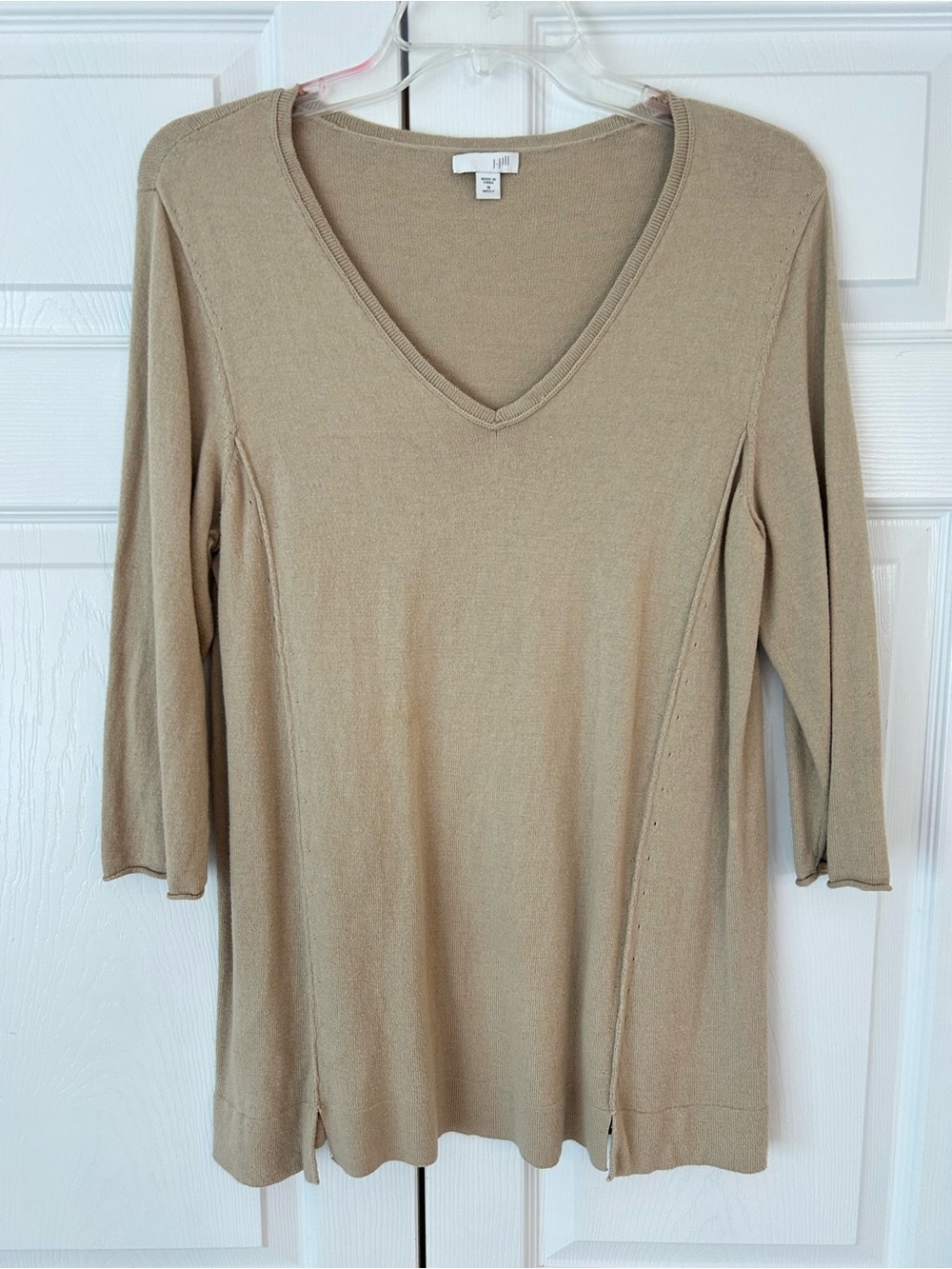NWOT J.Jill Women’s Beige V-Neck Side Slit Cotton Tunic Blouse Shirt Size M